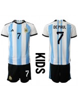 Argentina Rodrigo de Paul #7 Domácí dres pro děti MS 2022 Krátký Rukáv (+ trenýrky)